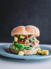 Veggie Burgers with Avocado Green Harissa